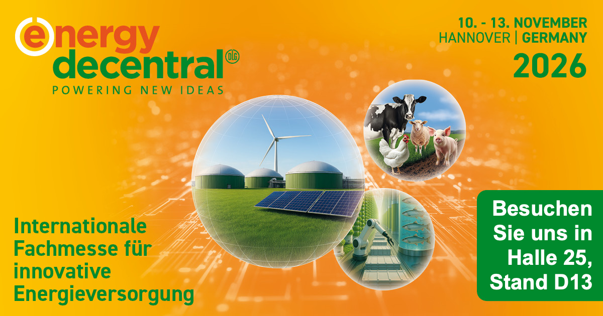 Vom 10. bis 13. November 2026 sind wir auf der EnergyDecentral in Hannover - in Halle 25, Stand D13.